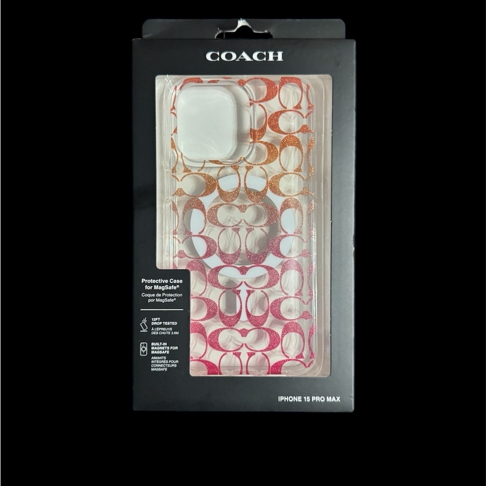 Coach Signature Pattern Case for iPhone 15 Pro Max - Pink and Orange